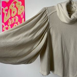 Free People cowl turtle neck bubble sleeve cream sweater